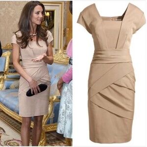 Reiss Shola Sheath Bandage Dress ASO Kate Middleton Beige Nude Tan 6